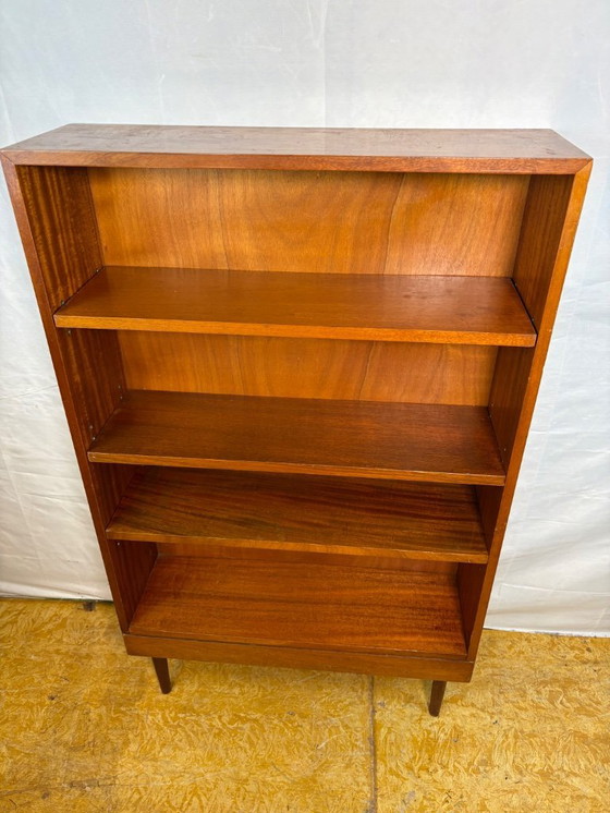 Image 1 of Mid-Century Retro Vintage Teak Bookcase by Nissenbaum & Sons 1967  Slim Danish-Inspired Design • Adjustable Shelves • Elegant Sp