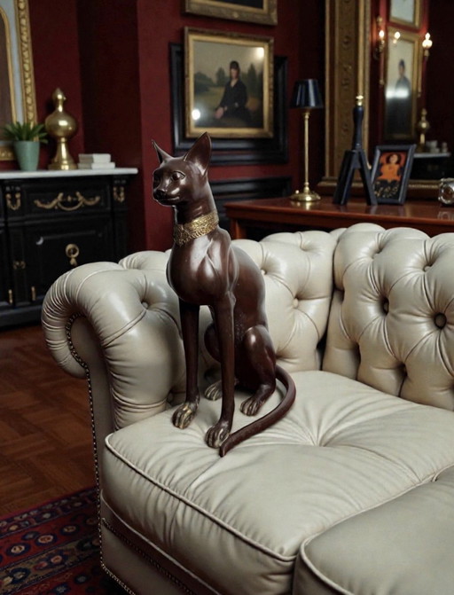 A. Tiot, Lifesize Bronze Egyptian Cat Sculpture, 62 cm, France, 1970s