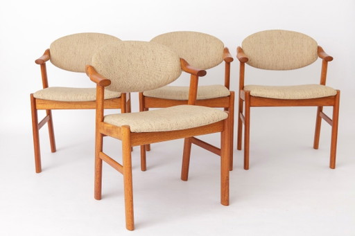 Set of 4 Danish Teak Dining Chairs by Schou Andersen Møbelfabrik, Original Beige Upholstery, 1970s
