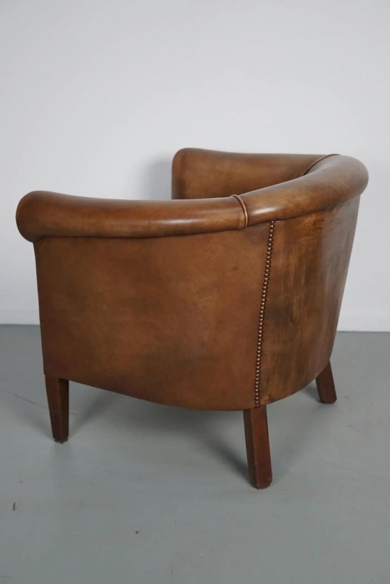 Image 1 of Vintage Nederlandse clubfauteuil van cognackleurig leer