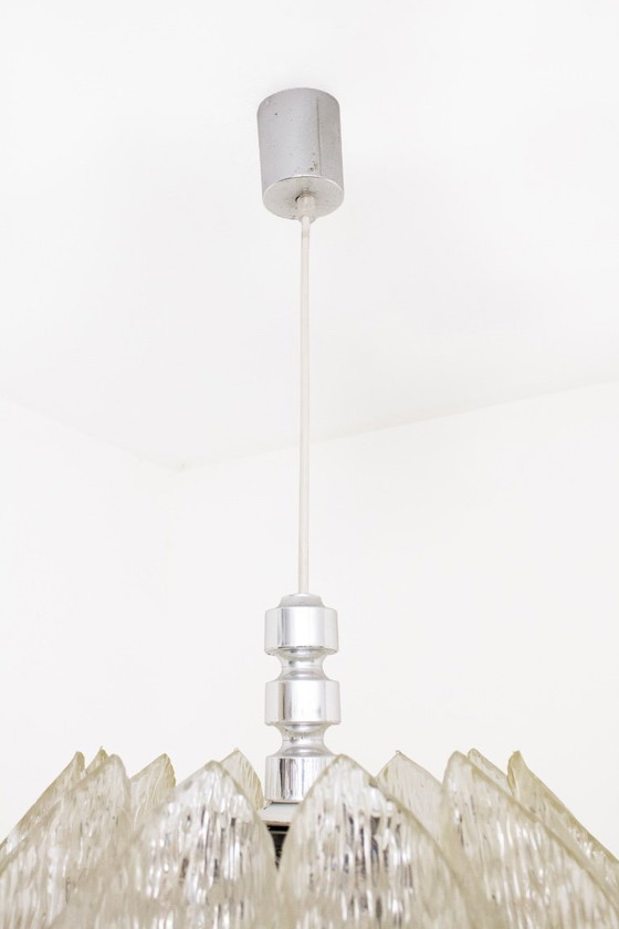 Image 1 of 70s ME Marbach Leuchten ‘ice glass’ acrylic pendant lamp with chrome suspension
