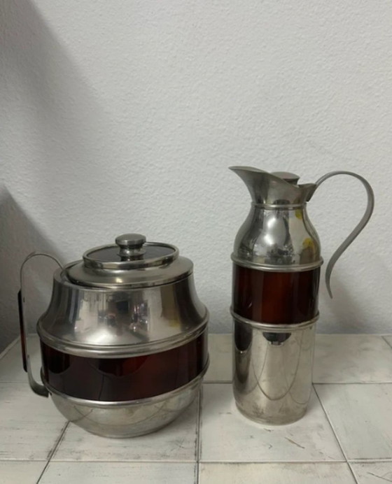 Image 1 of Set da bar di metà secolo: secchiello per il ghiaccio + caraffa + pinze