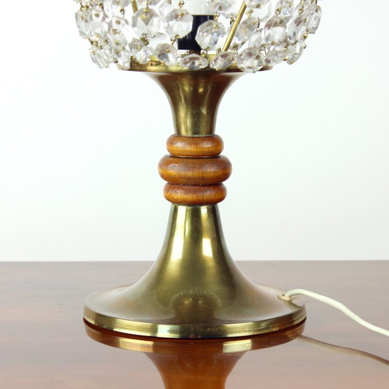 Image 1 of Tischlampe aus Messing und Kristall, Tschechoslowakei, 1970er Jahre
