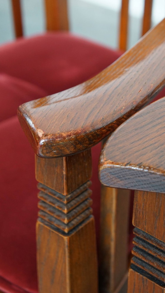 Image 1 of 4 x Jugendstil-Esszimmerstuhl Schuitema mit luxuriöser roter Stoffbespannung