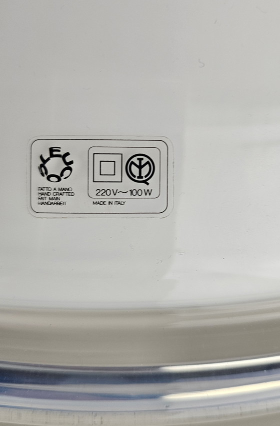 Image 1 of Lampada a sospensione italiana in vetro satinato con bordo trasparente