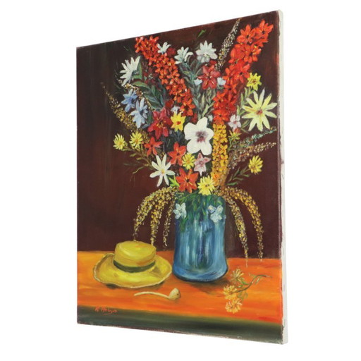 Flowers with Hat Still Life Painting 60x50cm