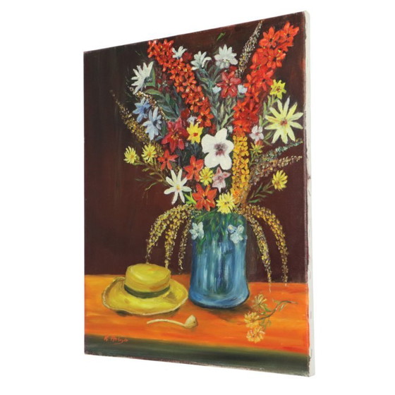 Image 1 of Flowers with Hat Still Life Painting 60x50cm