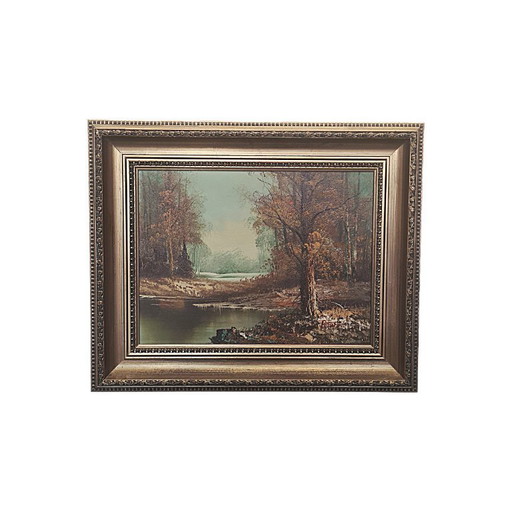 Forest landscape on canvas by Peters, 1970s/80s