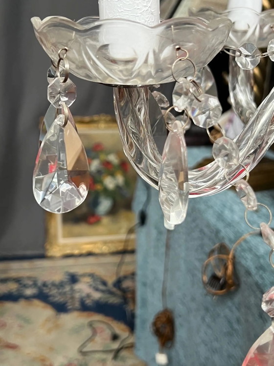 Girandole. 6 punti luce. Cristallo, vetro. Italia. XX secolo. 62x45 cm. – Lampade da tavolo, Crystal, Glass (photo 3 of 6)