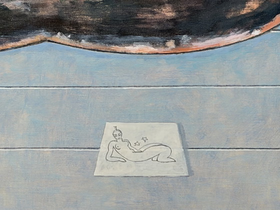 Image 1 of “Pinokkio en zijn moeder” van Arie van Geest Olieverf op doek in bladzilveren Houten lijst 