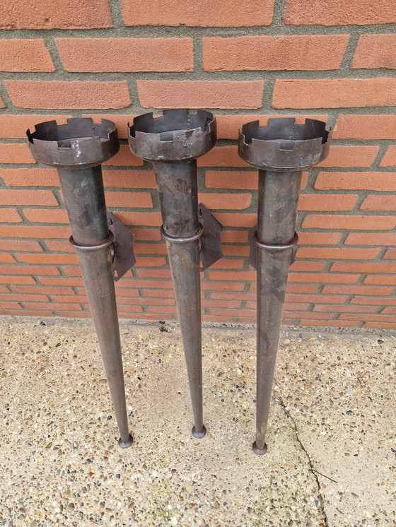 Image 1 of 3 large metal castle candlesticks set