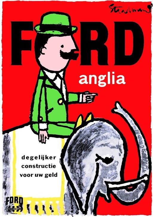 2x Ford Anglia poster designed in 1957 by Theo Stradmann