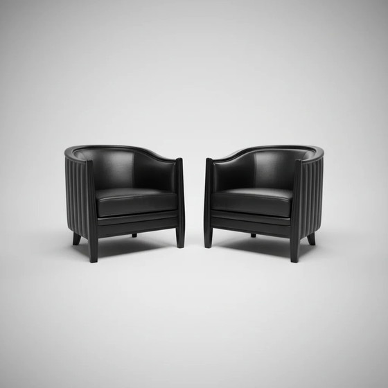 2 x fauteuil en cuir noir années 80 / style Art Déco / bon état – Leather, Art Deco (photo 19 of 19)