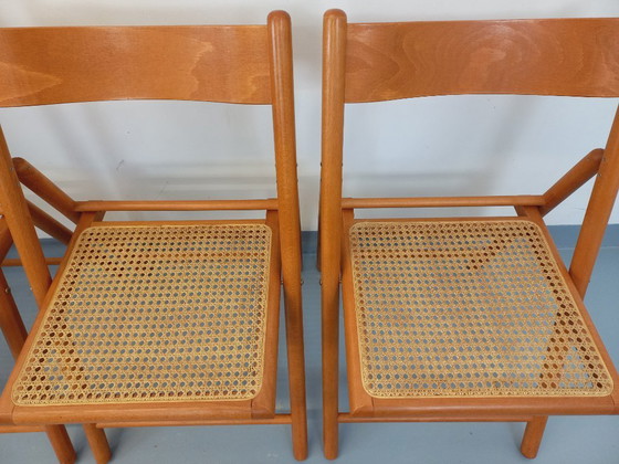 Image 1 of Set of 4 vintage Habitat folding chairs in beech wood and caning from the 1980s