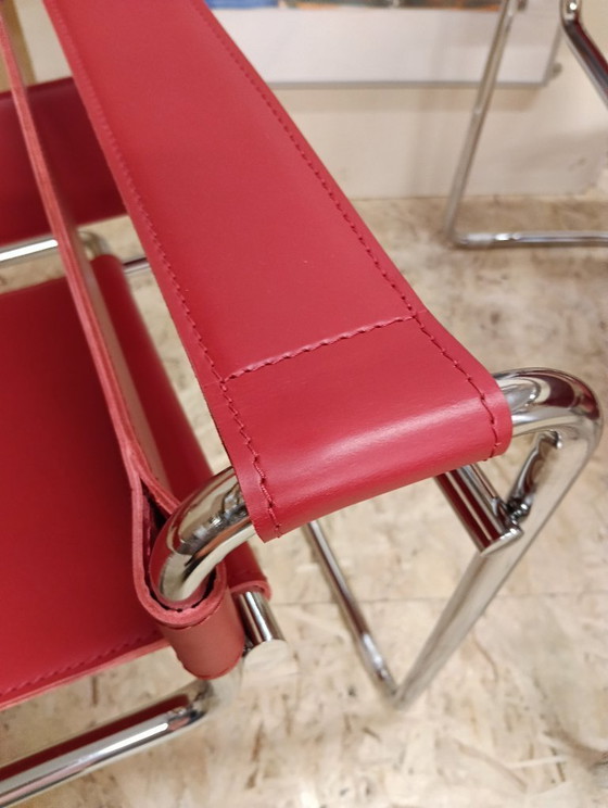 Image 1 of KNOLL Studio Set van 2 WASSILY B3 fauteuils (NIEUW) in rood leer