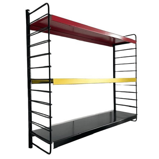 Vintage Mid-Century Modern Modulair Wandrek Metaal Geel Zwart Rood 1950's – Tomado, Metal (photo 2 of 5)