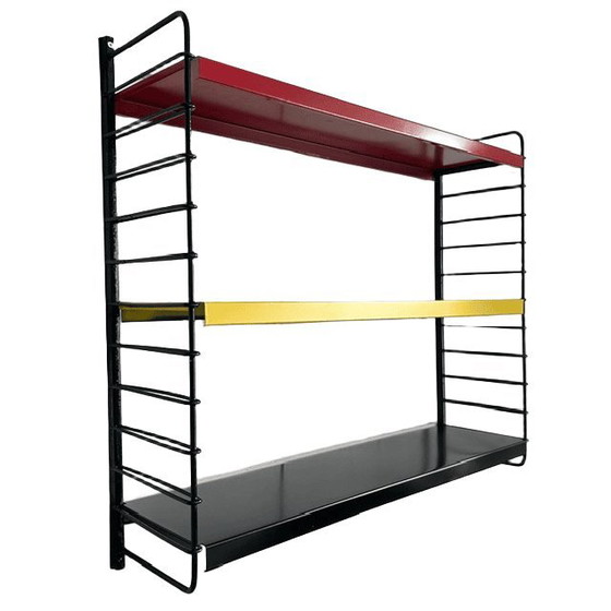Vintage Mid-Century Modern Modulair Wandrek Metaal Geel Zwart Rood 1950's – Tomado, Metal (photo 2 of 5)