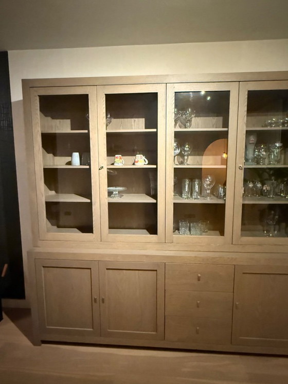 Image 1 of Buffet Goossens en chêne laqué gris éléphant au toucher doux avec système de fermeture amortie