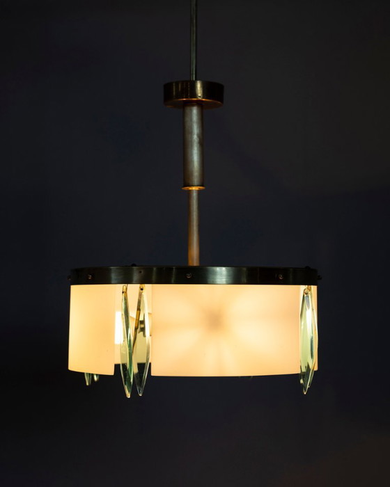 Lampadario vintage anni '50 di design italiano in vetro blu e cristallo. – Glass (photo 5 of 15)