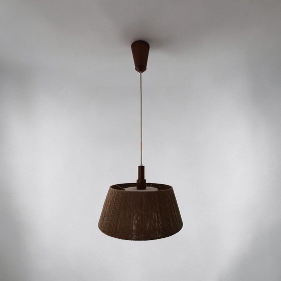 Lampada a sospensione da soffitto Mid Century Temde Noce Raffia anni '60, Temde Leuchten (foto 8 di 15)