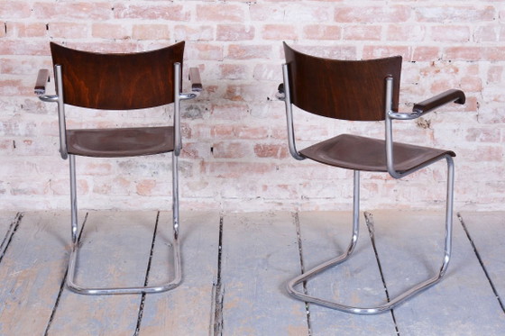 Set of 2 Restored Bauhaus Chairs, by Stam and Slezak, chrome, Czech, 1930s – Armchairs, Metal, Wood (photo 10 of 10)
