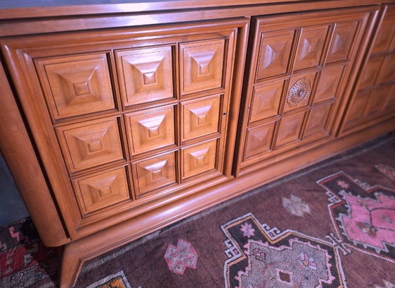 Grande Credenza Brutalista Francese con Pannelli Intagliati, Anni '40 – Credenze, Legno (photo 5 of 15)