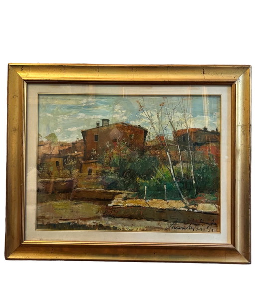 Peinture à l'huile sur toile de Lamberto Lamberti, années 1970