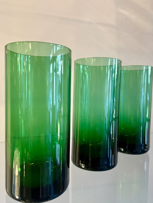 3 bicchieri highball verde smeraldo soffiati a mano