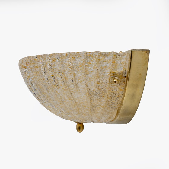 Image 1 of Coppia di lampade a conchiglia in vetro di Murano in stile Barovier della metà del secolo scorso