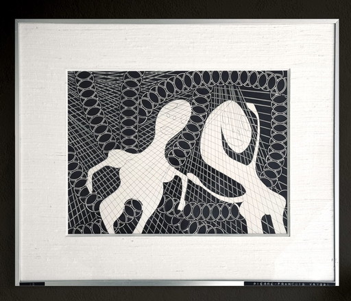 Pierre-François Vaysse - Art Brut vers 1970 - encre - encadrée 