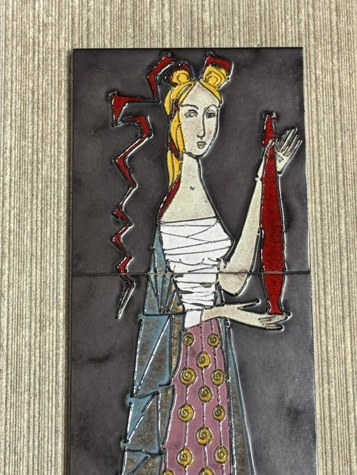 Vintage Ceramic Wall Plaquette with Folk Maiden in Traditional Costume, 1970s.