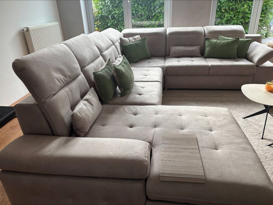 Image 1 of Luxurious soft leather-look corner sofa (U-shape) with sleeping function & storage space – almost new