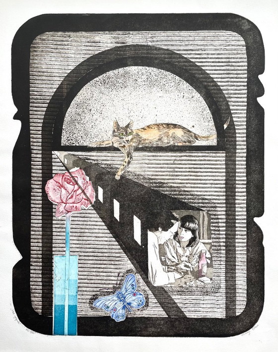 Image 1 of Das Gespräch. Farbradierung von Margo Ellen.