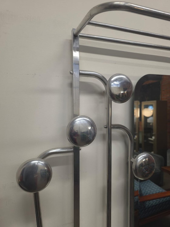 Image 1 of Appendiabiti da ingresso in alluminio stile Art Déco francese con specchio smussato