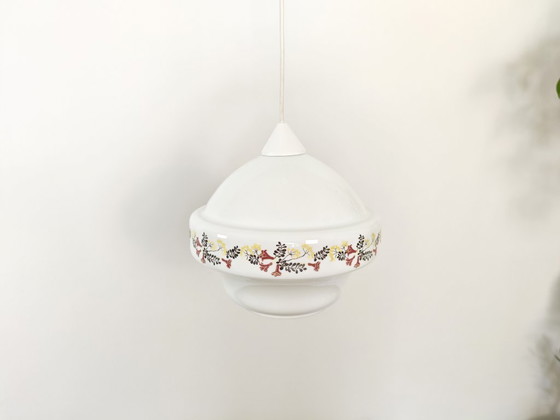 Image 1 of Lampada a sospensione in vetro vintage floreale / Luce a sospensione retrò / Stile metà secolo