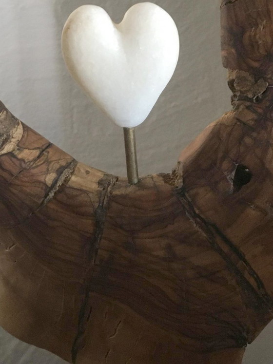 Wooden Sculpture with Heart, Organic Style, named "Heart's Refuge", Metal, Brown, Organic Modern (photo 10 of 12)