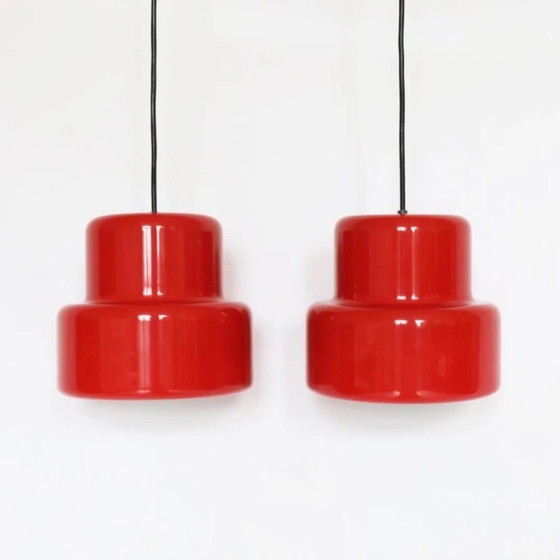 Image 1 of Lámparas colgantes vintage rojas Jo Hammerborg diseño danés