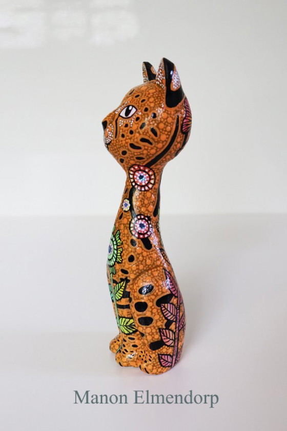 Original Hand-Painted Figurine "Serval Cat" New Art, Sculpture, Other, Green (photo 2 of 5)