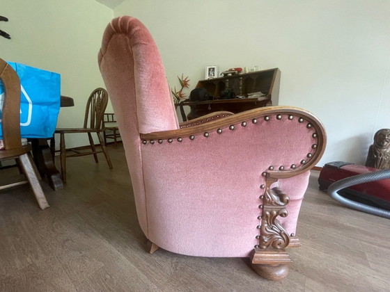 Image 1 of Set van 4 Art Deco fauteuils (ca. 1920-1950) | Opnieuw bekleed met roze fluweel