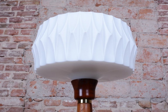 Restored Mid-Century Table Lamp, Walnut, Brass, Glass, Rewired, Czech, 1960s – Wood (photo 9 of 11)