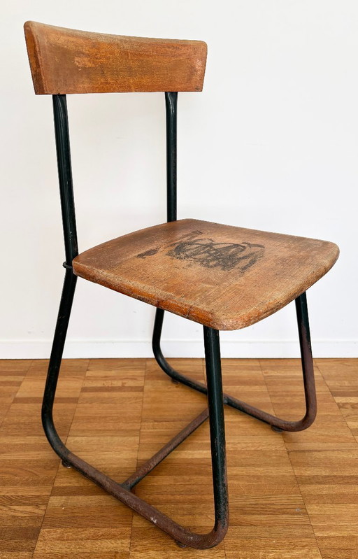 Sedia scolastica vintage – eetkamerstoelen, Wood, Metal