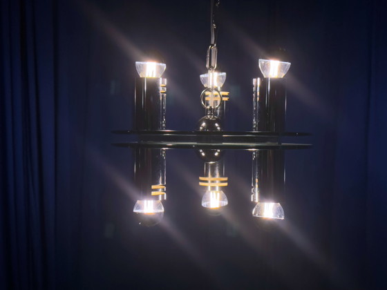 Image 1 of Vintage plafondlamp chroom Sputnik Italië jaren 70 Space Age Brutalis