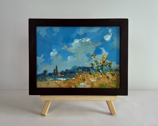 Original Oil Painting Summer Field Landscape Sunflowers reach for the sky