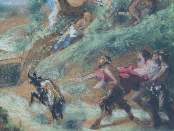 Mitte des 19. Jahrhunderts "Der Triumph des Pan" Figuratives Landschaftsölgemälde Ernst Stückelberg (photo 7 of 13)