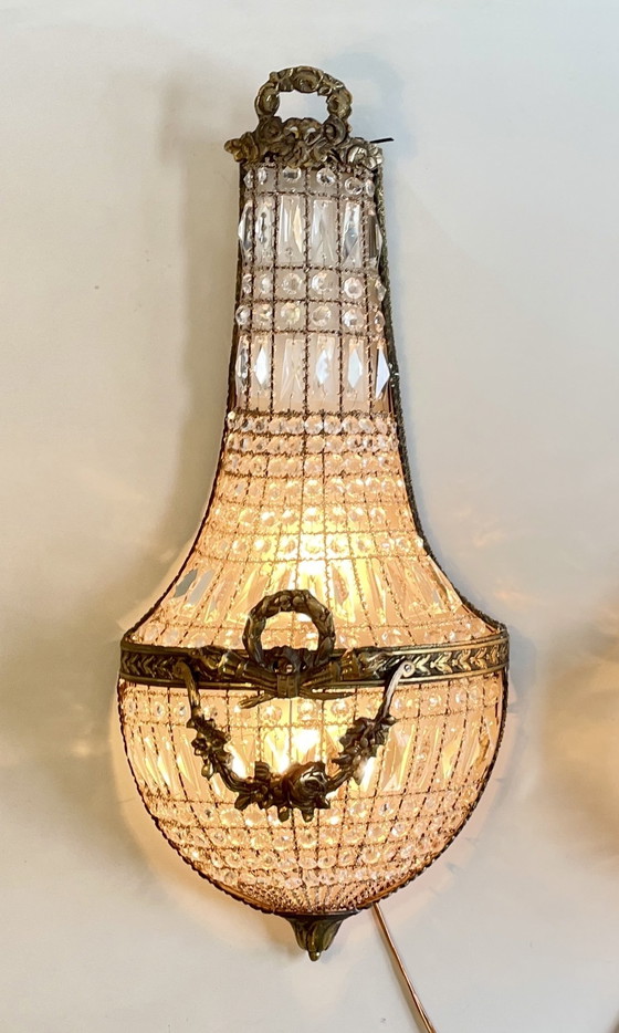 Image 1 of Par de lámparas de pared antiguas francesas XL estilo Empyre con cesta de pared