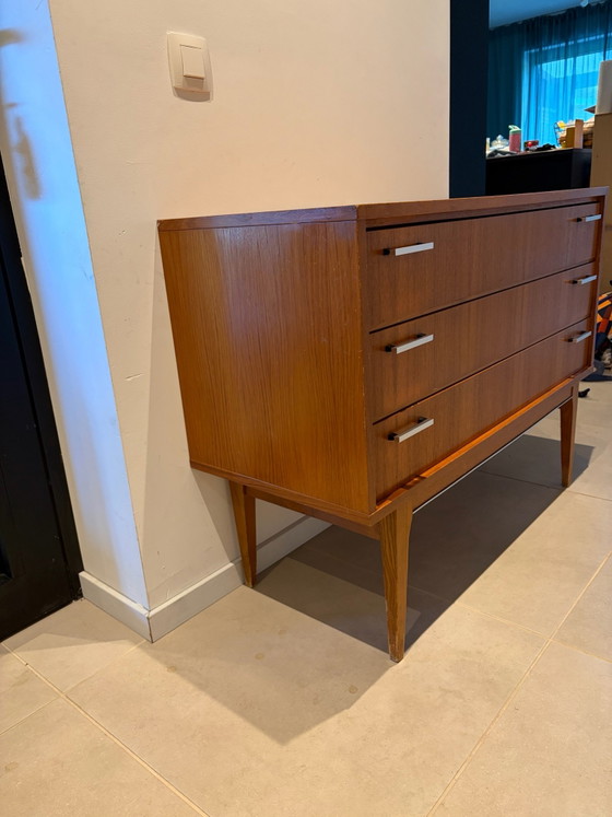 Vintage Mid-Century Chest of Drawers with 3 Drawers | 1960s Style, Wood, Brown (photo 3 of 10)