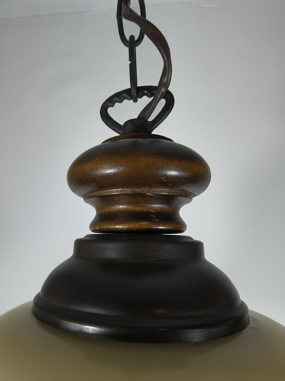 Image 1 of Vintage opaline hanglamp – gele glazen kap – jaren 30 stijl