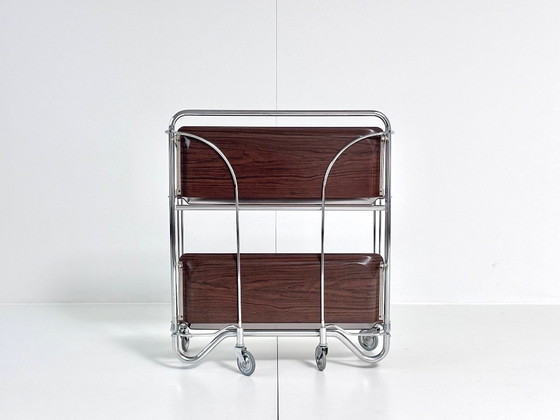 Desserte Bremshey Dinett, pliable, chrome et aspect bois foncé, Mid-Century, Argenté, Vintage (photo 7 sur 15)
