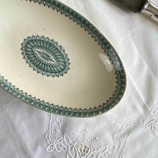 Small earthenware appetizer dish, antique Creil and Montereau ironstone, English green service