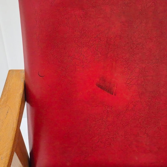 Image 1 of Poltrona vintage anni '50 con gambe a bussola in faggio e vinile, stile rockabilly anni '50